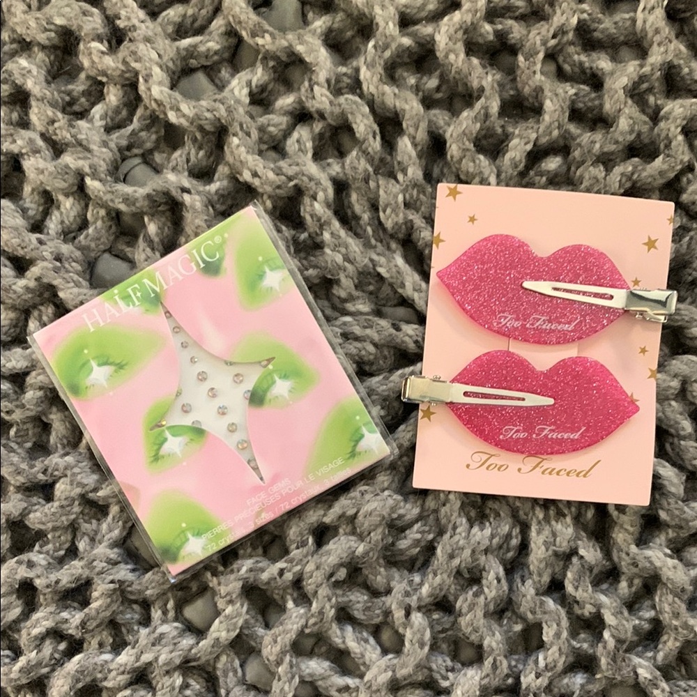 Half Magic Face Gems and Two Faced Hair Accessories Set - Pink and Silver